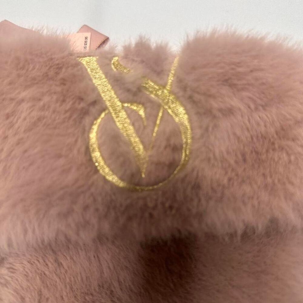 Victorias Secret Pink Furry Super Soft Christmas Stocking Gold  New With Tag - Picture 4 of 5